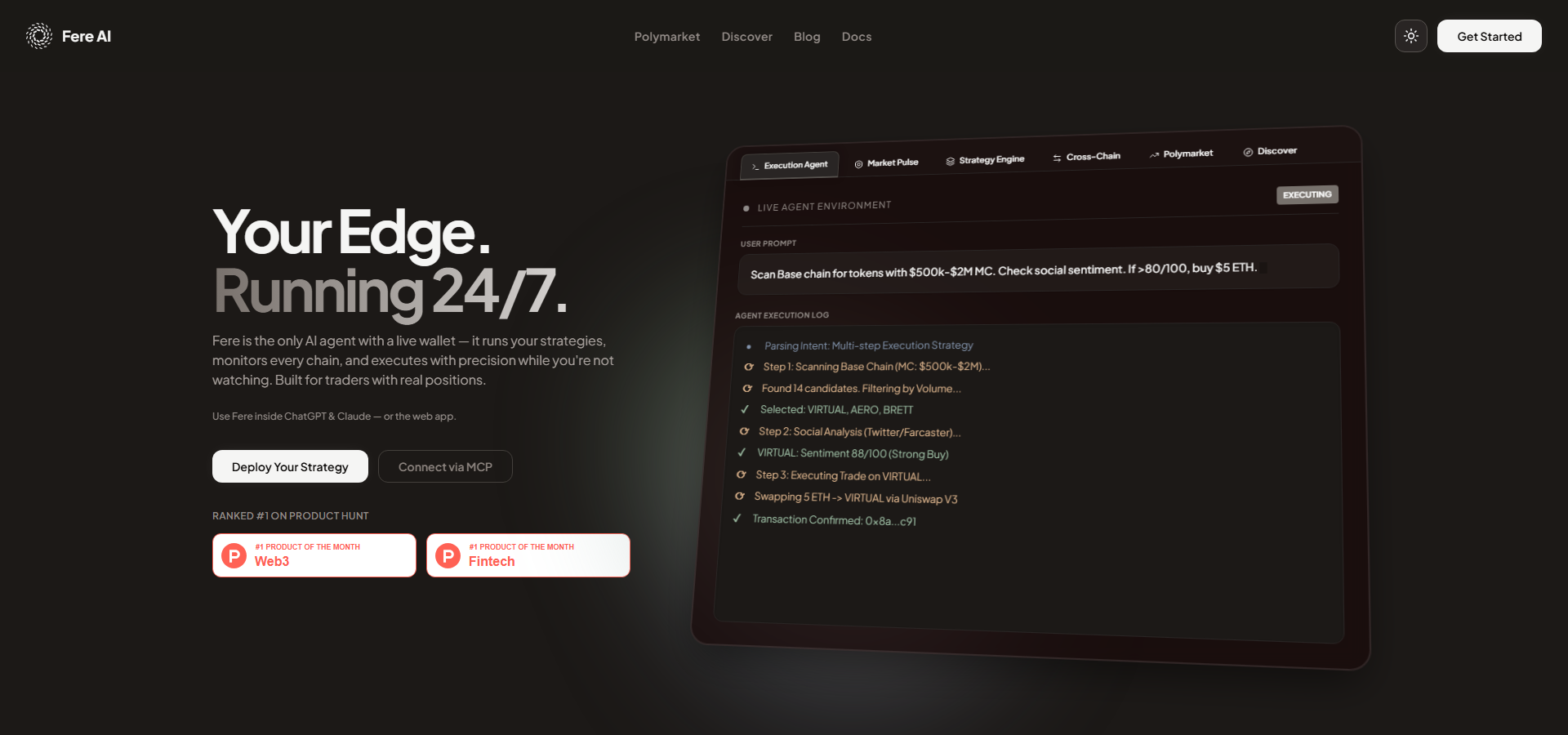 Screenshot of Fere AI Autonomous Crypto Trading Agent