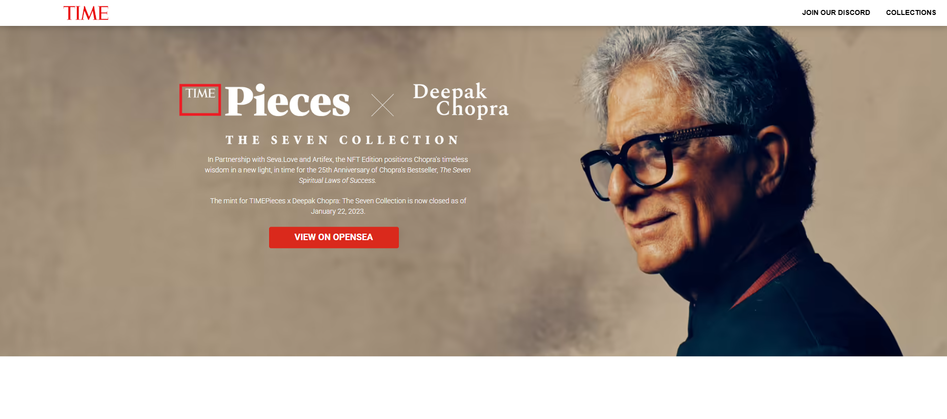 Screenshot of TIMEPieces x Deepak Chopra NFT Collection