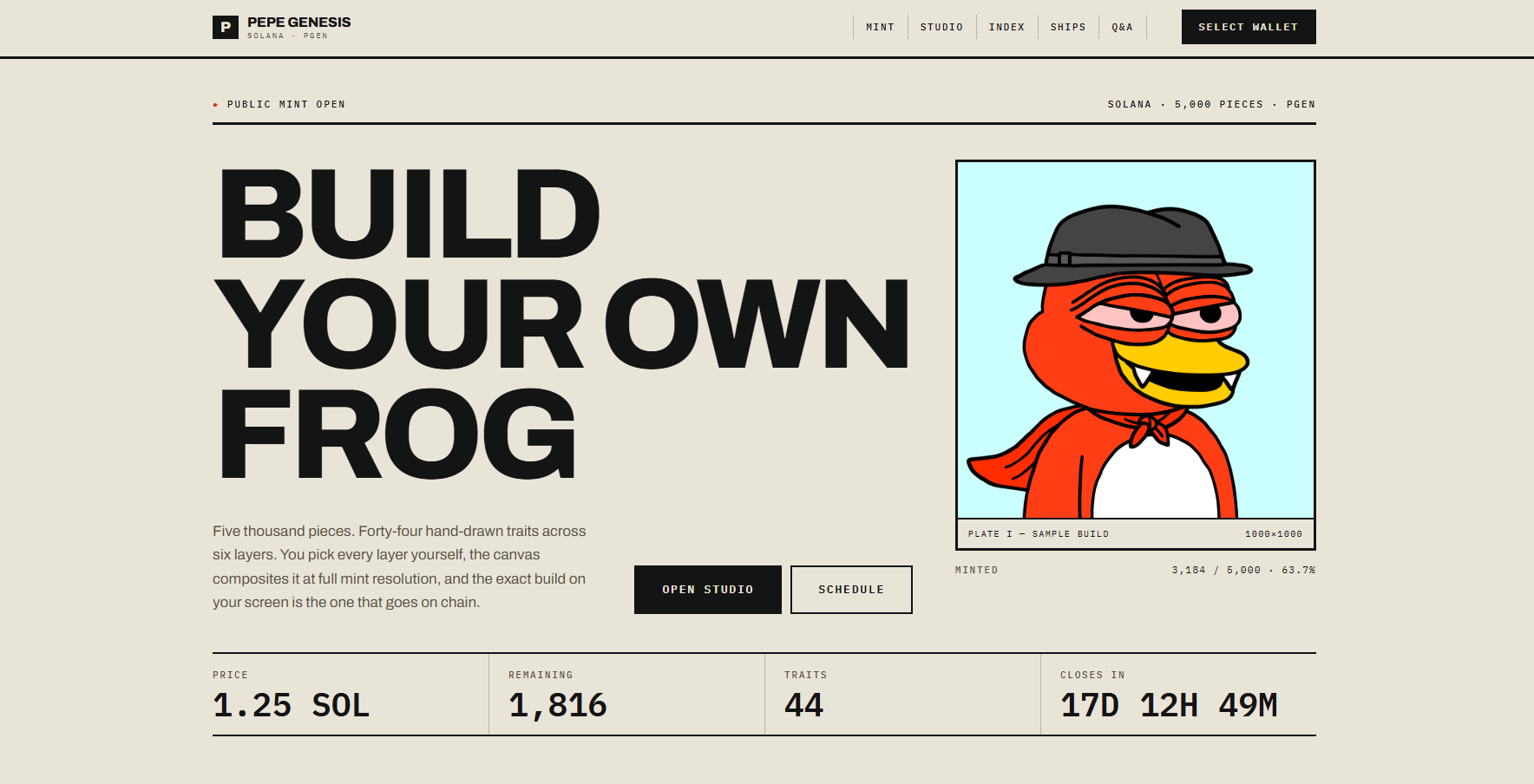 Screenshot of Pepe Genius NFT Launchpad